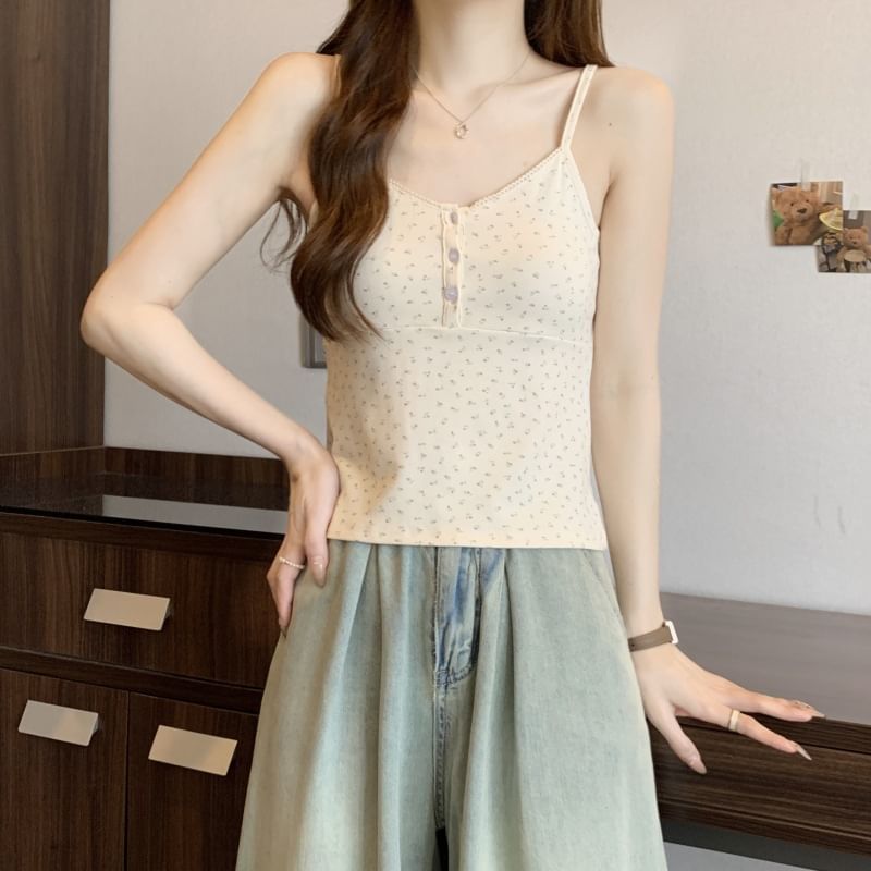 Floral Henley Top Print Cami