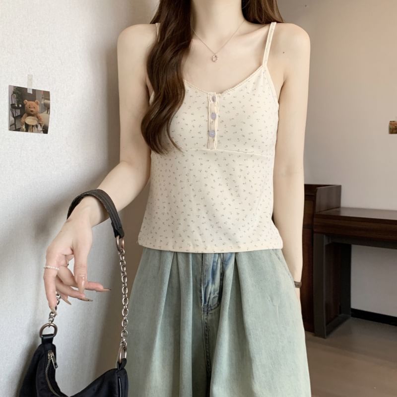 Floral Henley Top Print Cami