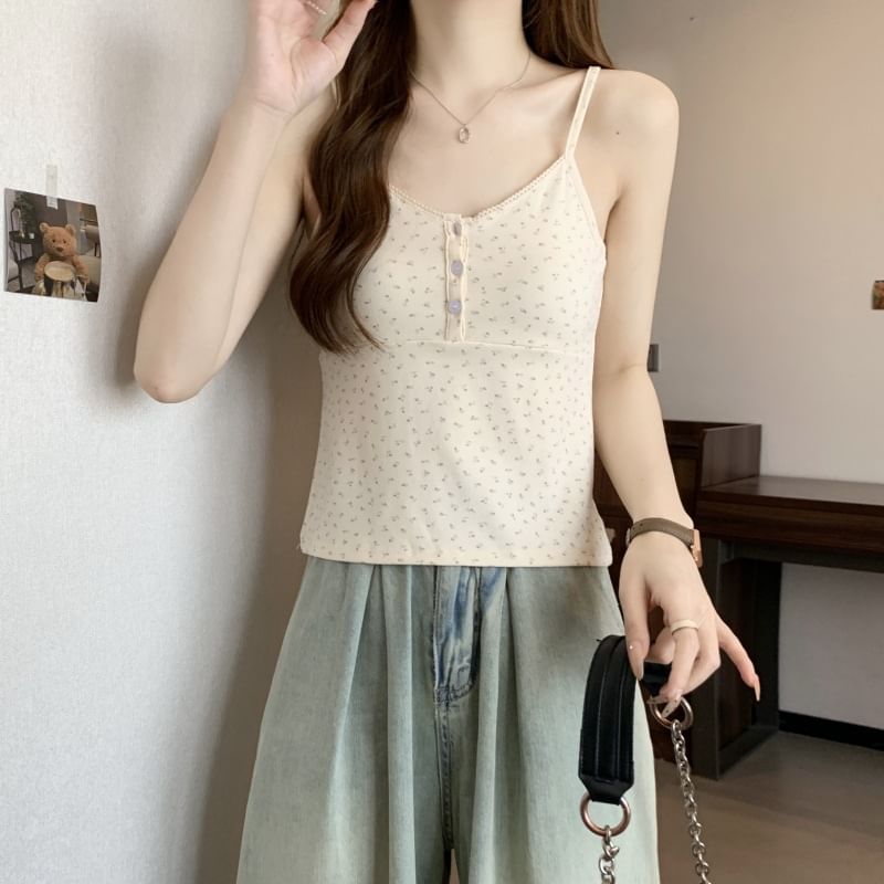 Floral Henley Top Print Cami