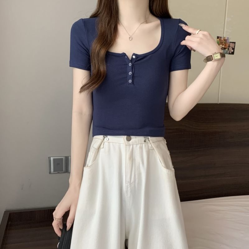 Plain Henley Short-Sleeve Tee