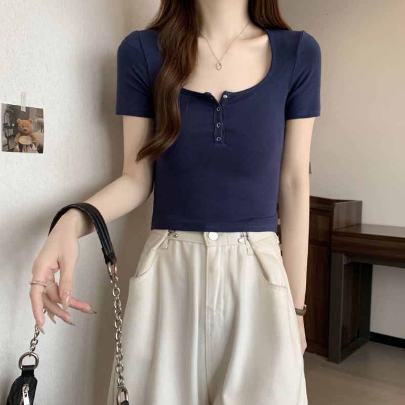 Plain Henley Short-Sleeve Tee