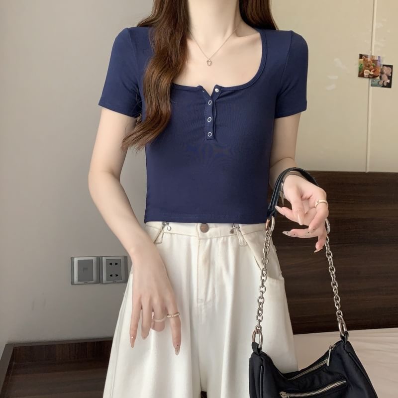 Plain Henley Short-Sleeve Tee