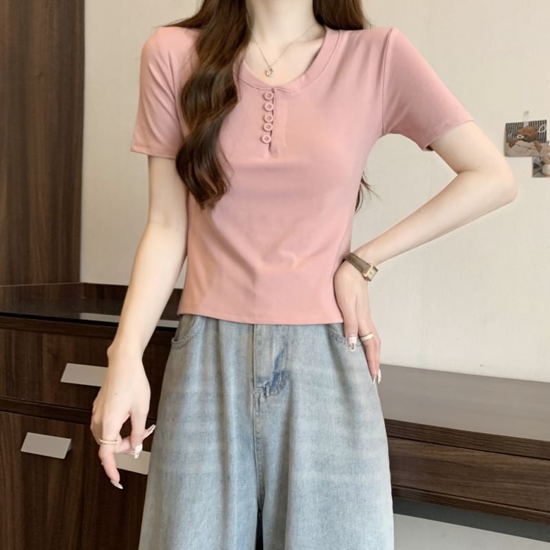 Henley Short-Sleeve T-Shirt Plain