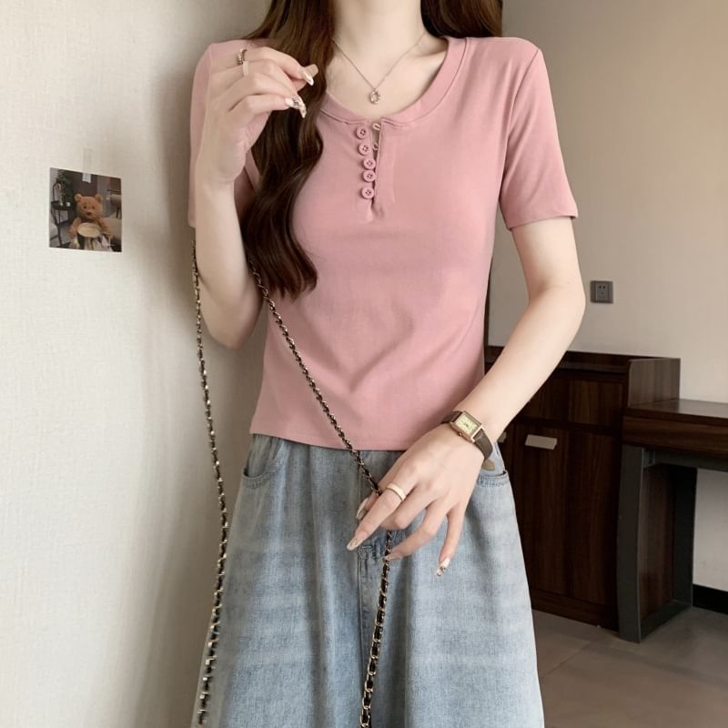 Henley Short-Sleeve T-Shirt Plain