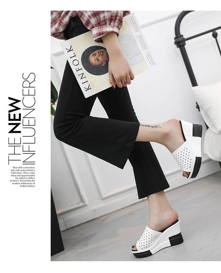 Sandals Slide Wedge Pointelle Plain