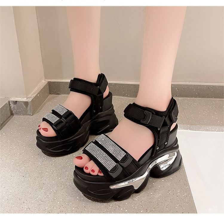 Wedge Sandals Platform Rhinestone