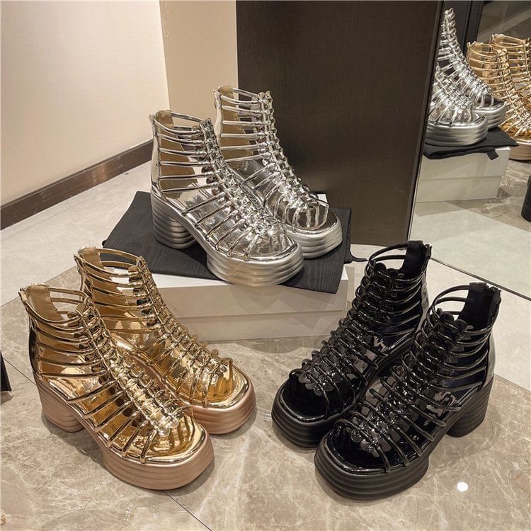 Block Platform Plain Heel Sandals