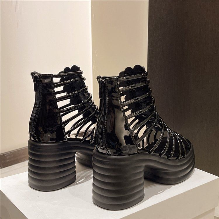 Block Platform Plain Heel Sandals