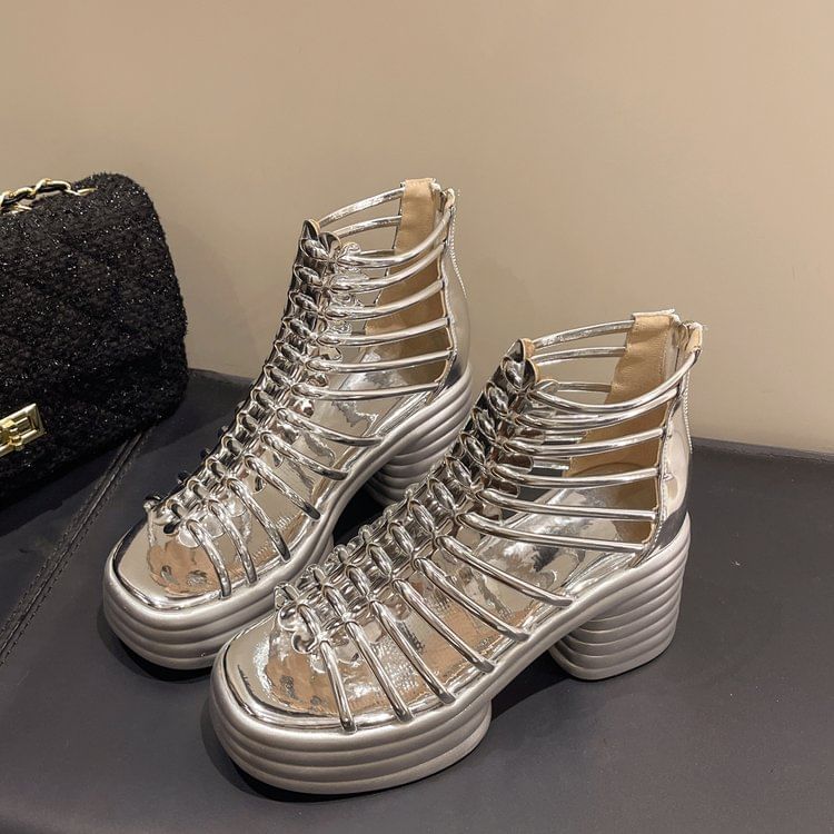 Block Platform Plain Heel Sandals