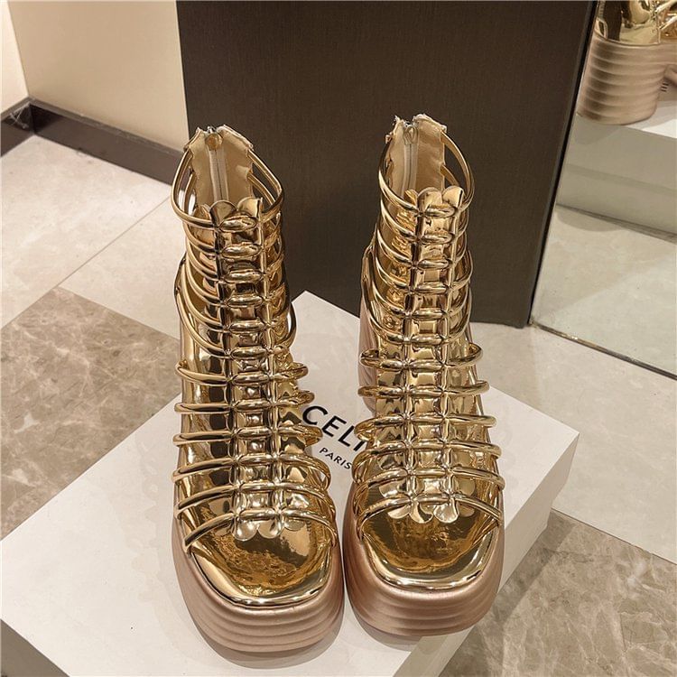 Block Platform Plain Heel Sandals