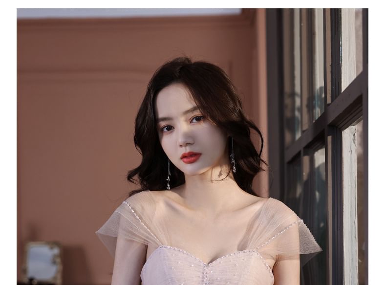 Evening Strapless Mesh Gown A-Line