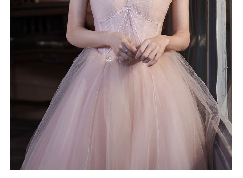 Evening Strapless Mesh Gown A-Line