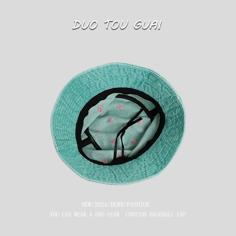 Hat Washed Bow Denim Bucket Embroidered