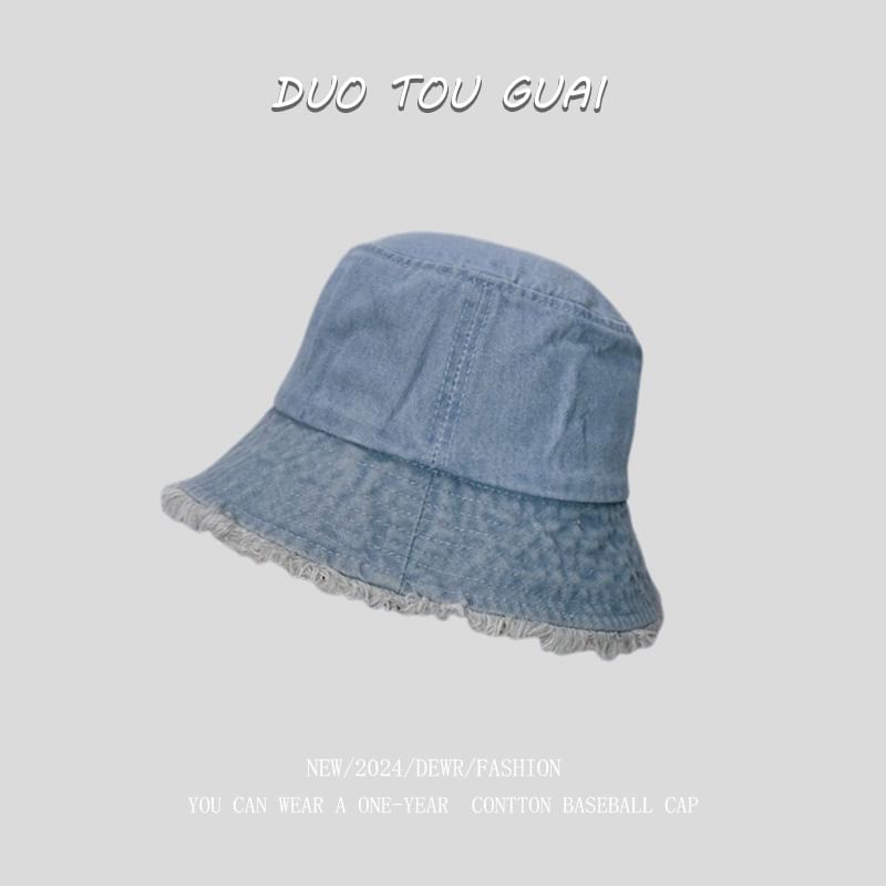 Hat Denim Bucket Frayed Washed