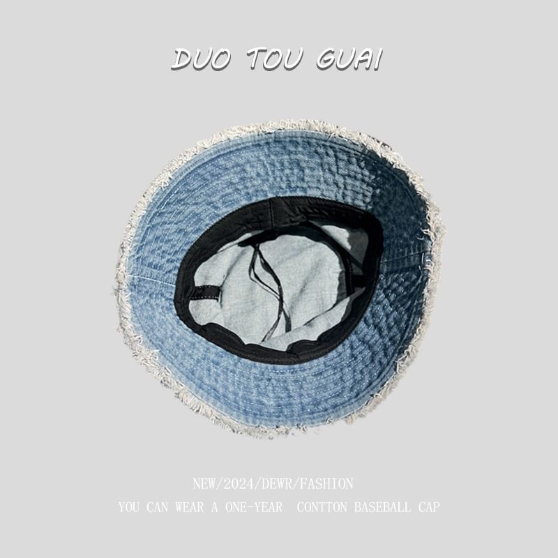 Hat Denim Bucket Frayed Washed