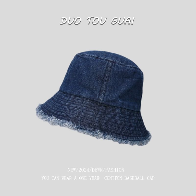 Hat Denim Bucket Frayed Washed
