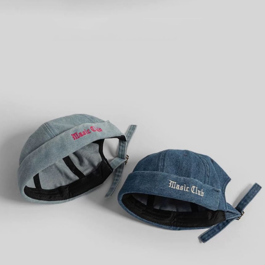 Denim Embroidered Washed Lettering Hat Brimless