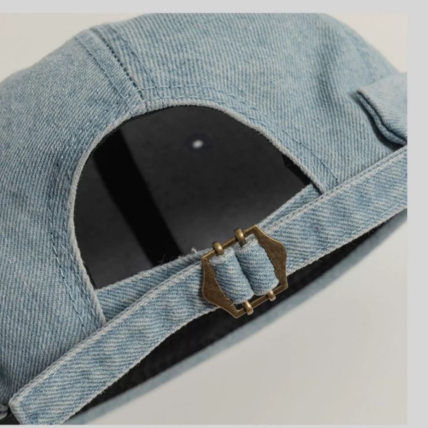 Denim Embroidered Washed Lettering Hat Brimless