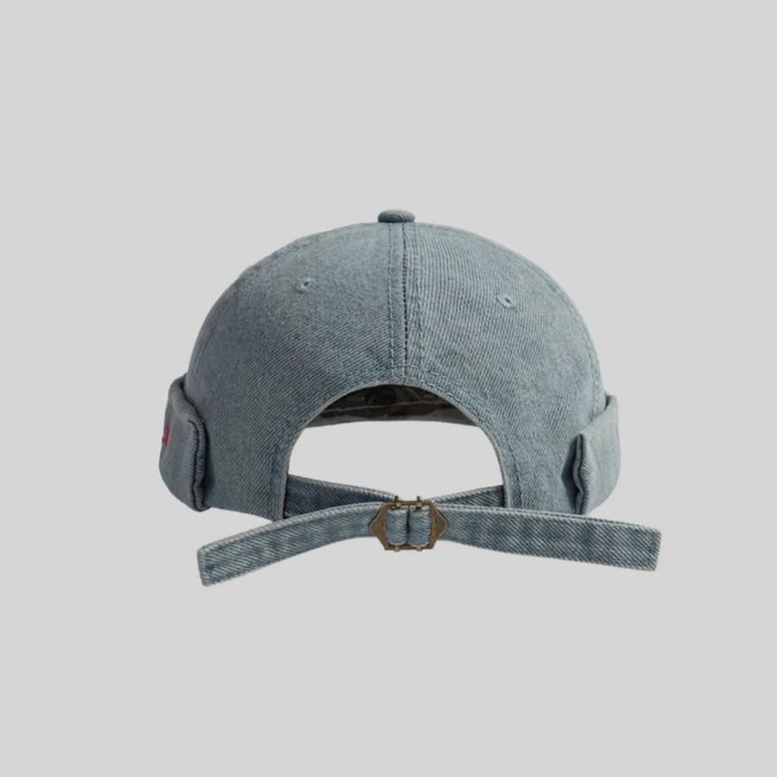 Denim Embroidered Washed Lettering Hat Brimless