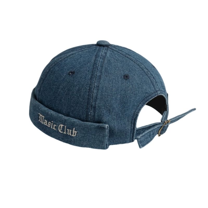 Denim Embroidered Washed Lettering Hat Brimless