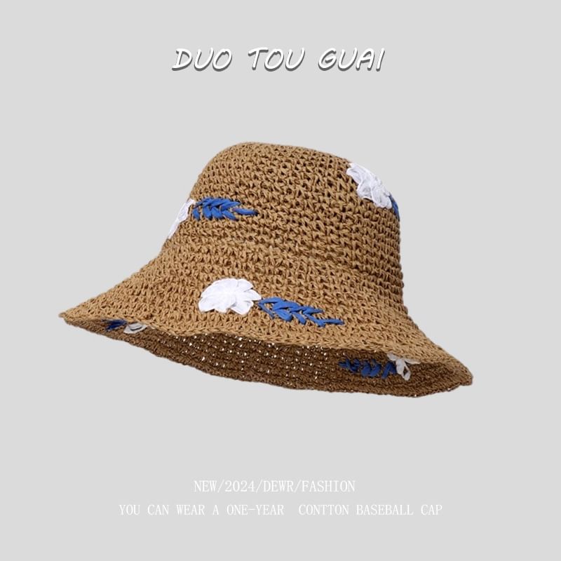 Woven Sun Floral Accent Hat