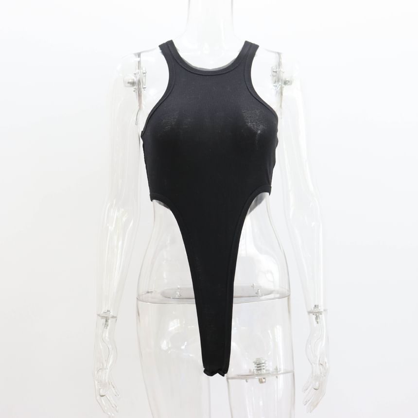 Sleeveless Crew Neck Plain Bodysuit Top