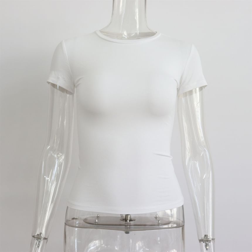 Plain T-Shirt Neck Short-Sleeve Round