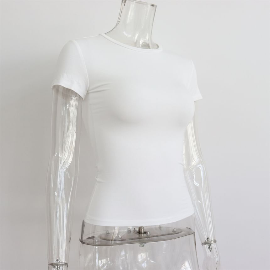 Short-Sleeve Round Neck Plain T-Shirt
