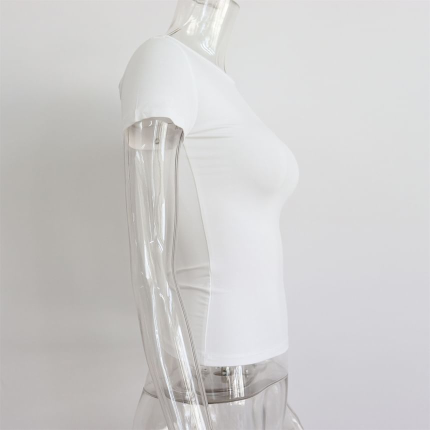 Plain T-Shirt Neck Short-Sleeve Round