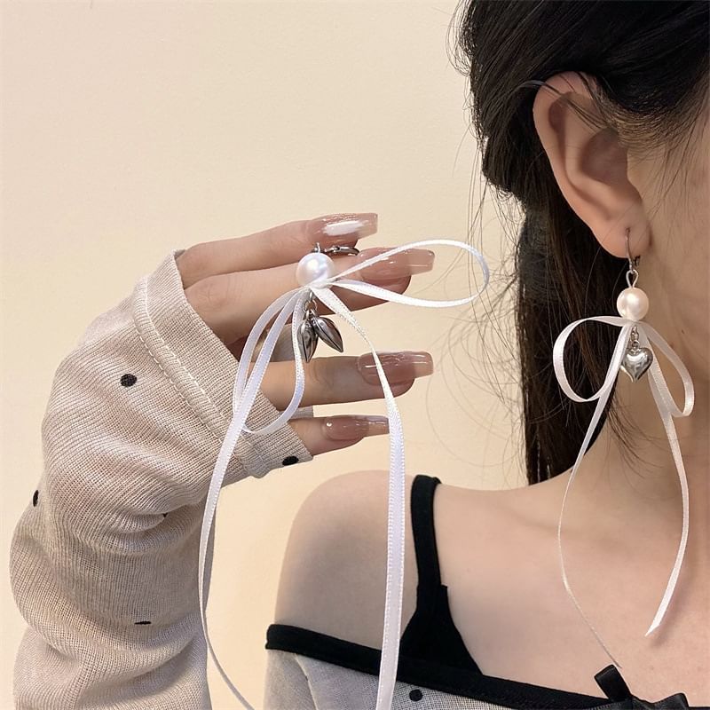 Designs) Pearl Ribbon / (Various Faux Drop Earring