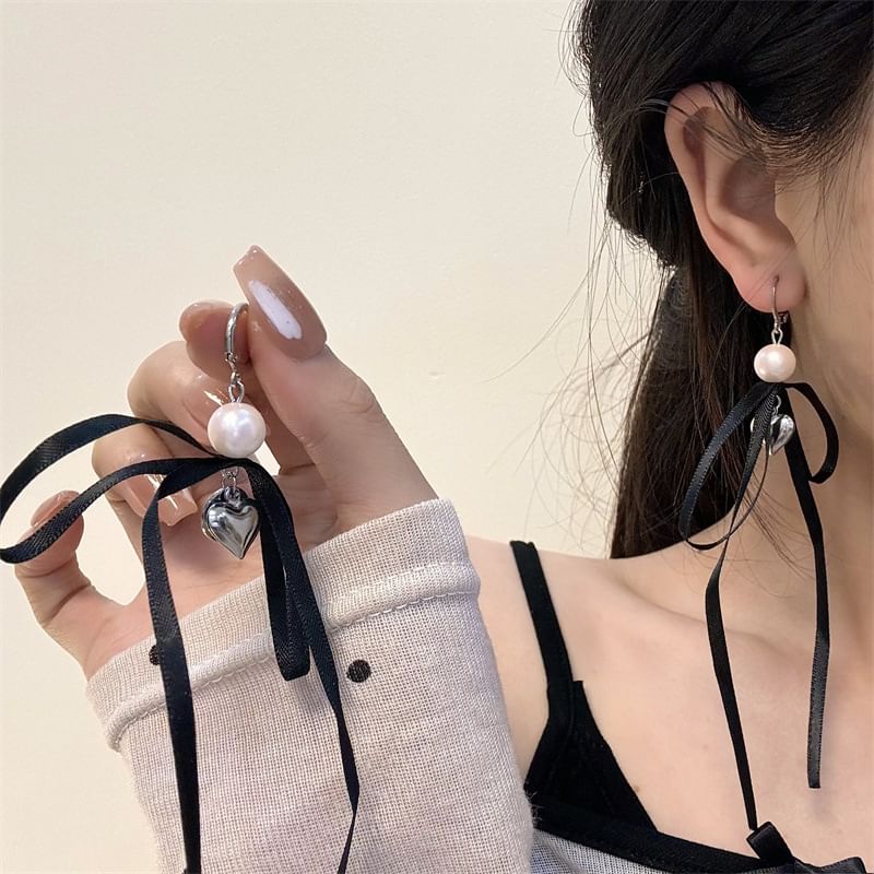 Designs) Pearl Ribbon / (Various Faux Drop Earring