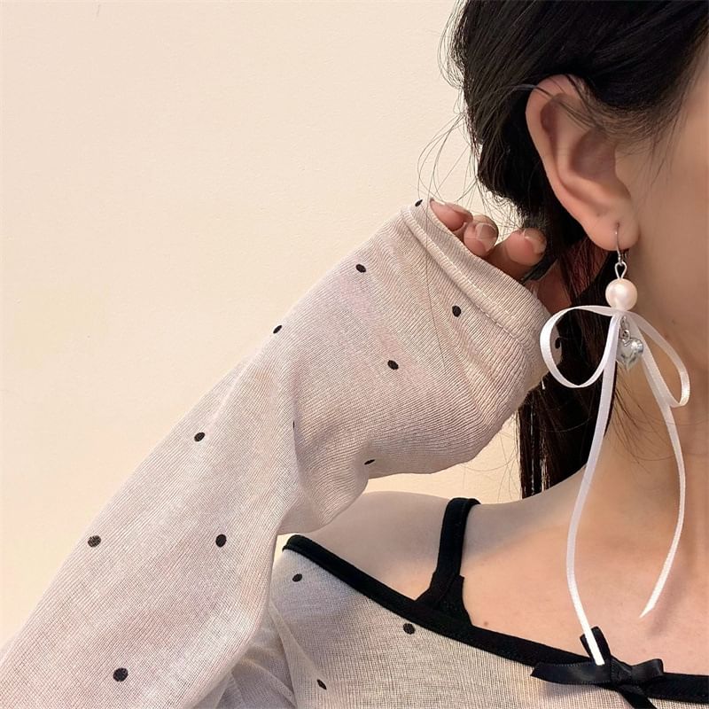Designs) Pearl Ribbon / (Various Faux Drop Earring