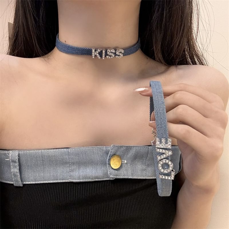 Choker Lettering Designs) Rhinestone Denim (Various