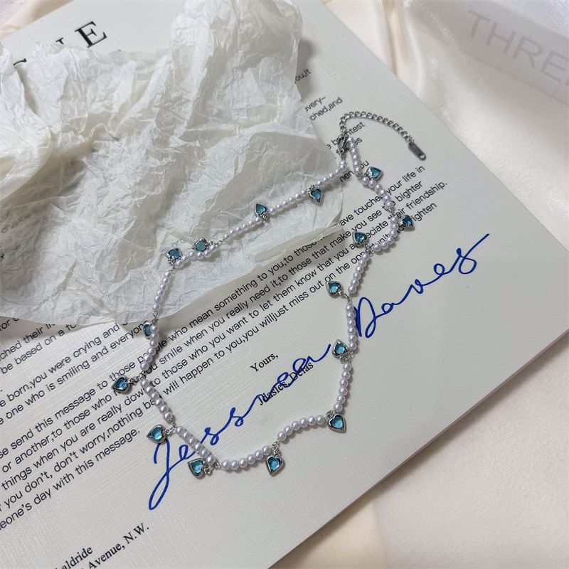 Faux Choker Pearl Fringed Heart