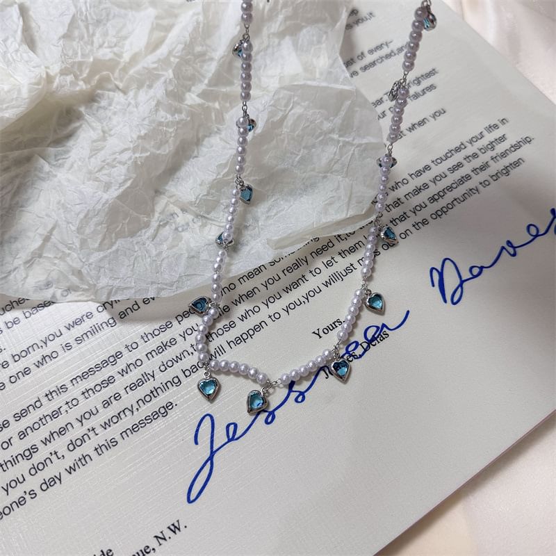 Faux Choker Pearl Fringed Heart