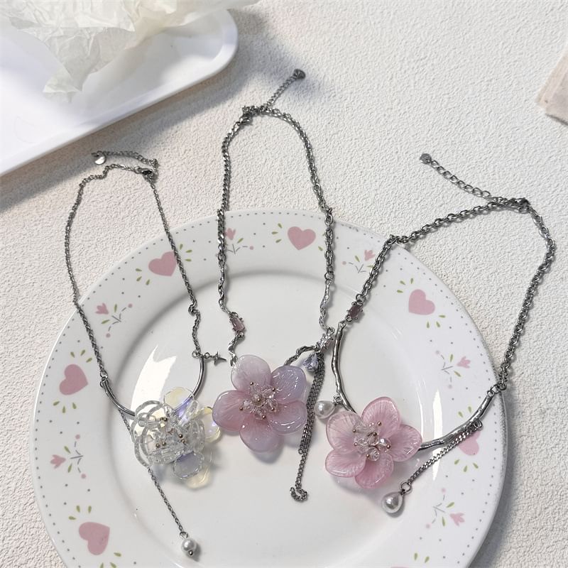 Choker Pendant Alloy Resin Floral