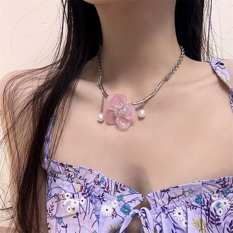 Choker Pendant Alloy Resin Floral