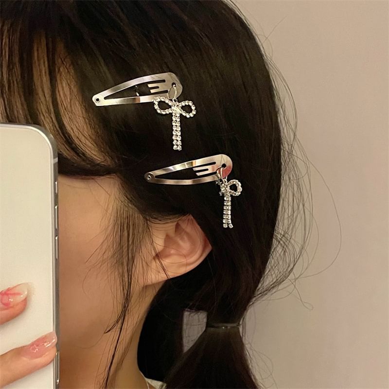 Clip Rhinestone Hair Alloy Bow