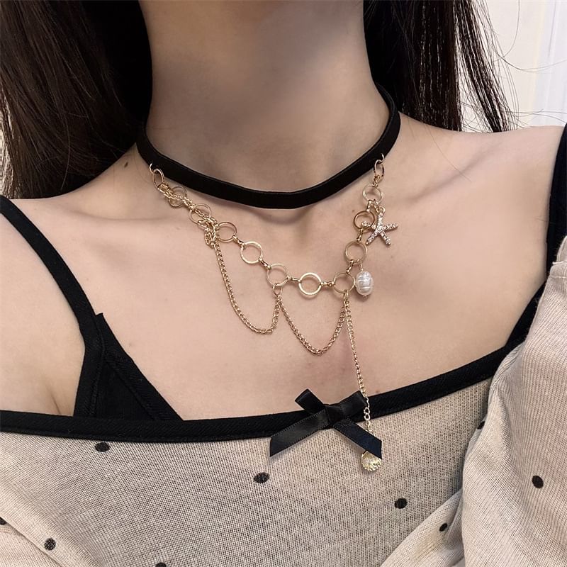 Faux Pearl Shell Chain Thigh Starfish Layered