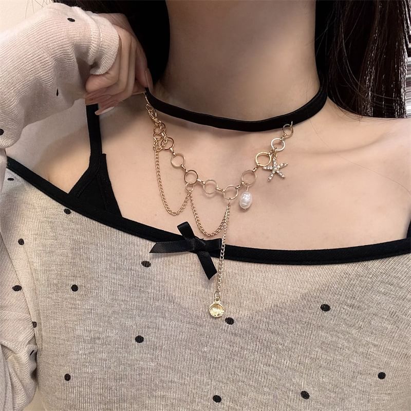 Faux Pearl Shell Chain Thigh Starfish Layered