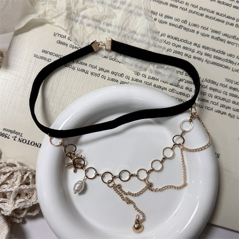 Faux Pearl Shell Chain Thigh Starfish Layered