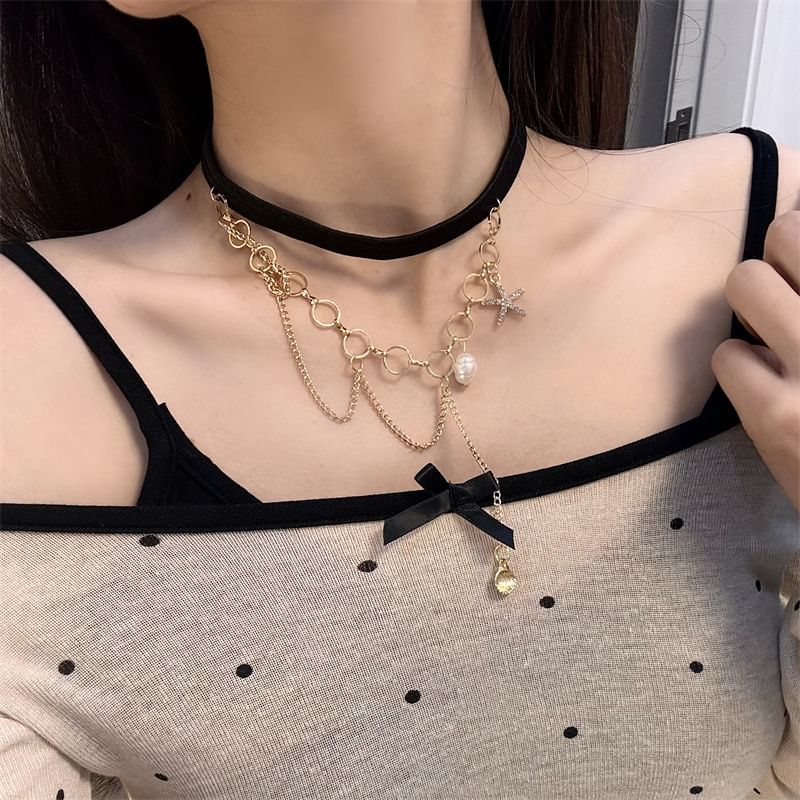 Faux Pearl Shell Chain Thigh Starfish Layered