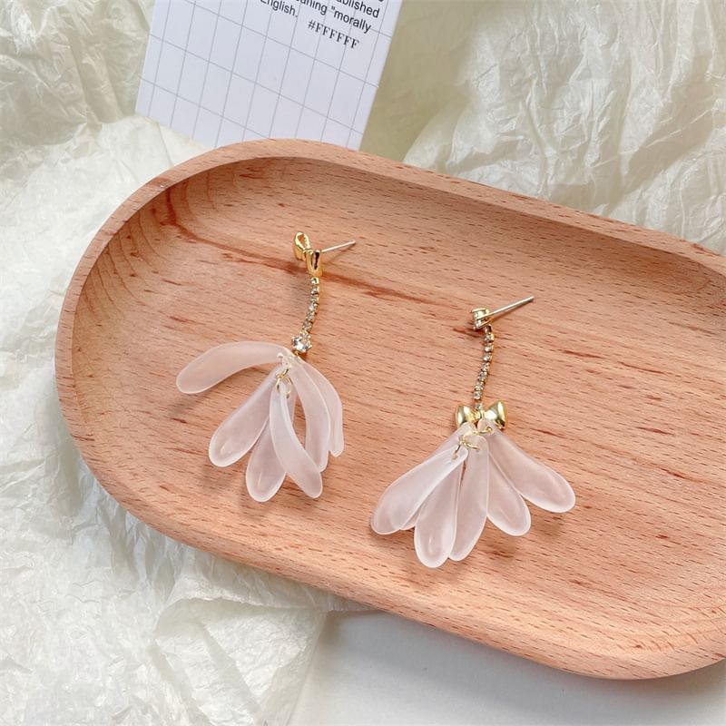 Floral Dangle Earring Rhinestone Asymmetrical