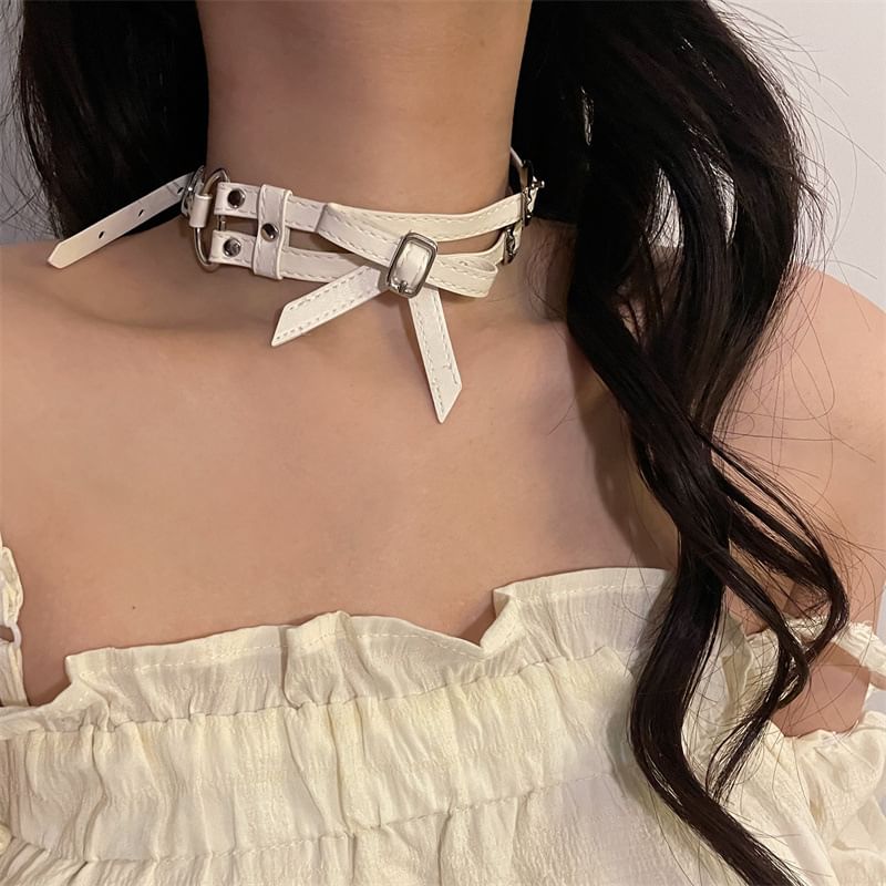 Choker Faux Bow Leather Layered