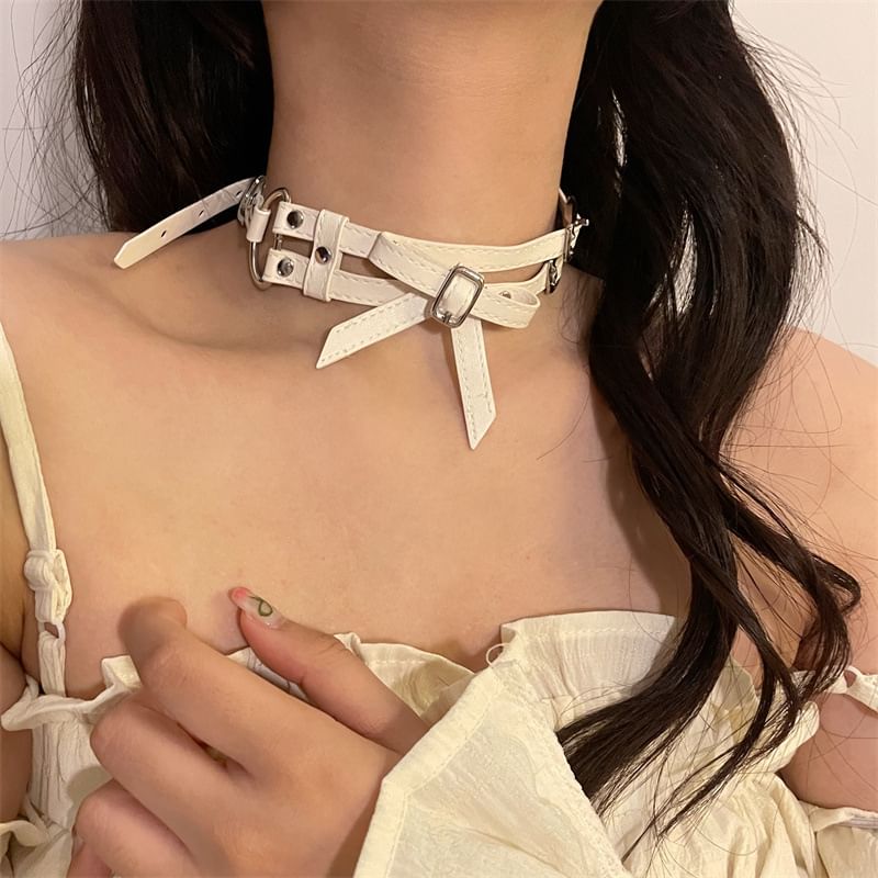 Choker Faux Bow Leather Layered