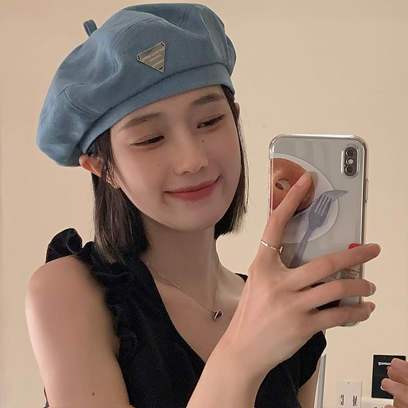 Denim Panel Beret Plain