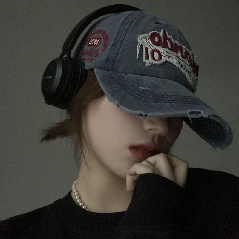 Washed Distressed Cap Applique Lettering Baseball