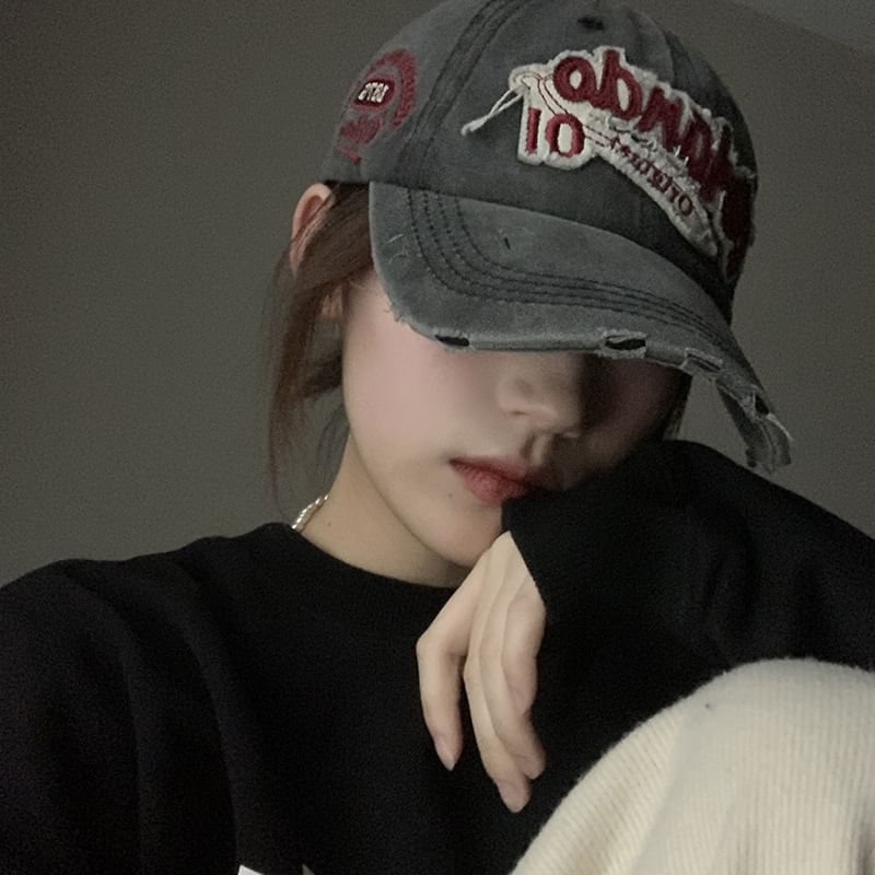 Washed Distressed Cap Applique Lettering Baseball