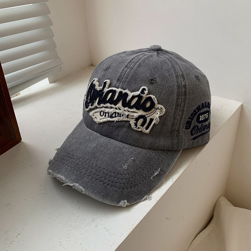 Washed Distressed Cap Applique Lettering Baseball