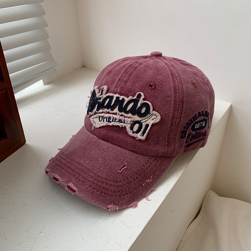 Washed Distressed Cap Applique Lettering Baseball